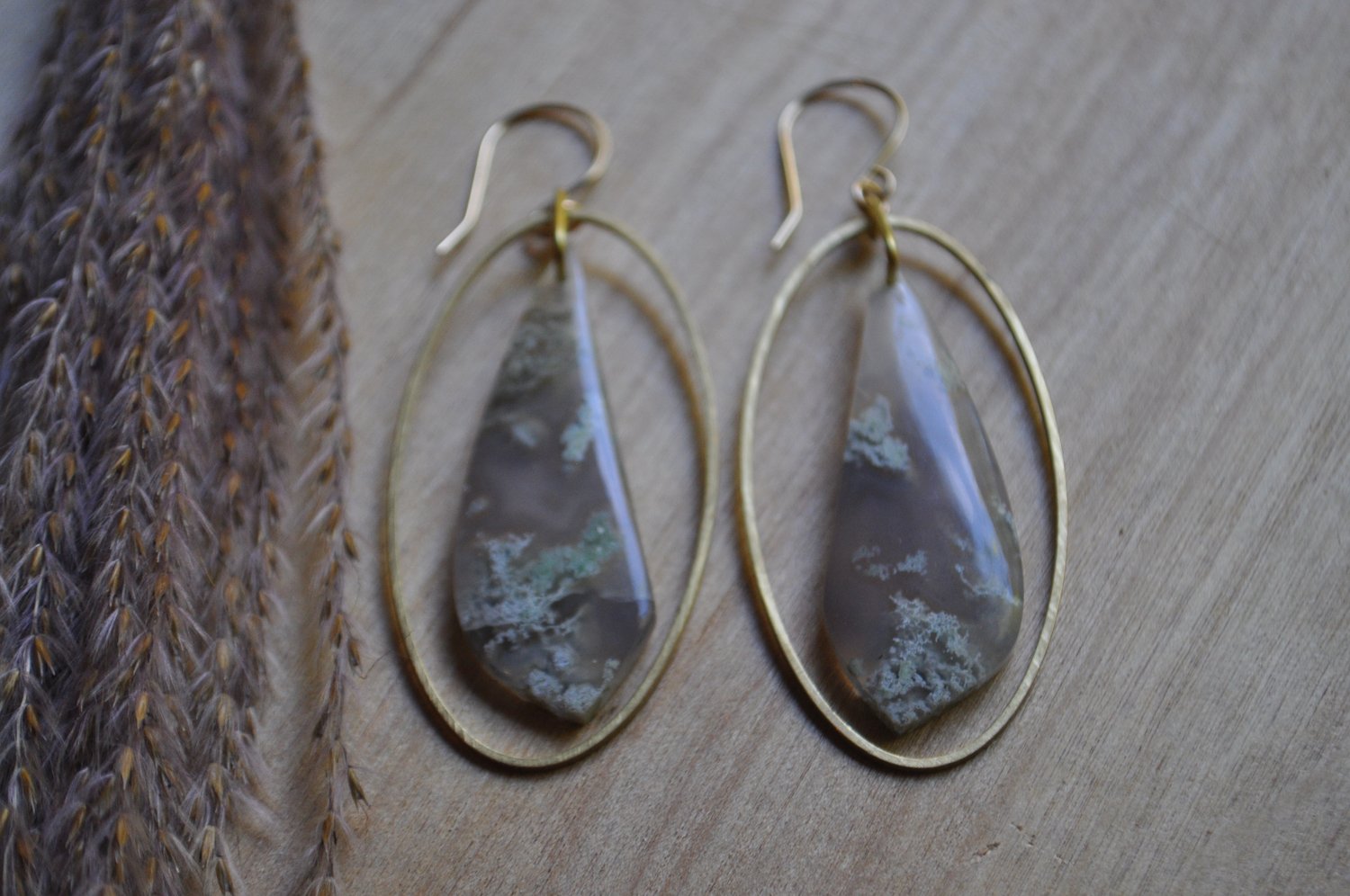 Image of Moss Agate Oval Hoops