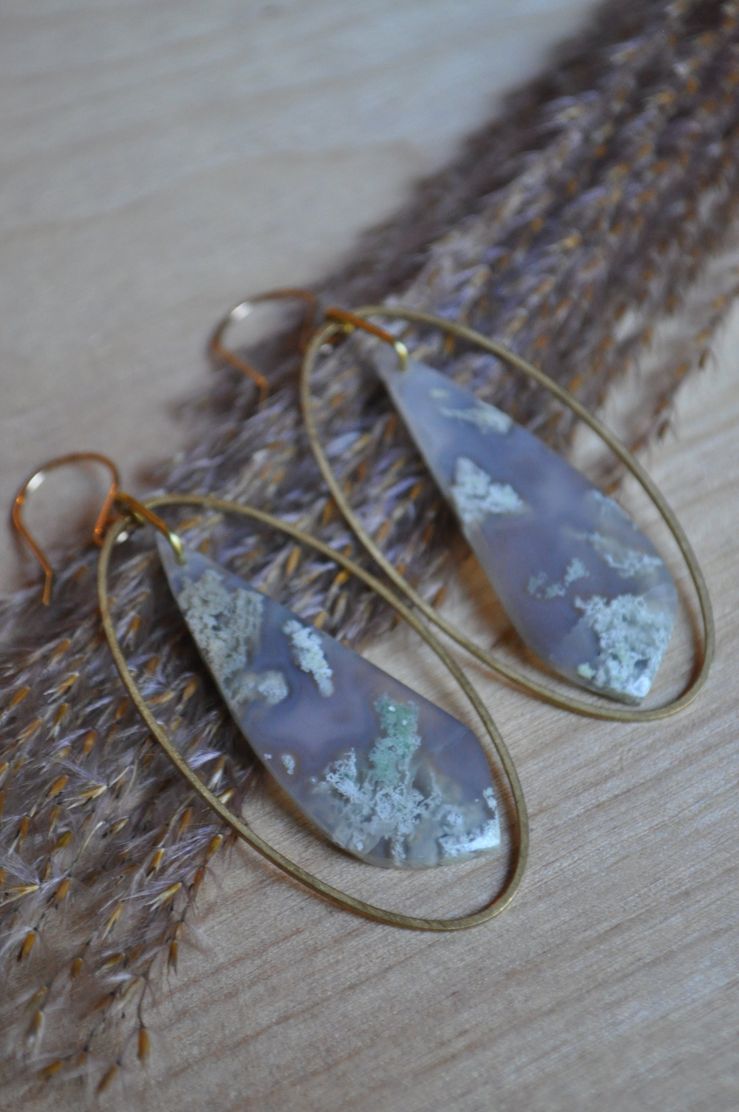 Image of Moss Agate Oval Hoops
