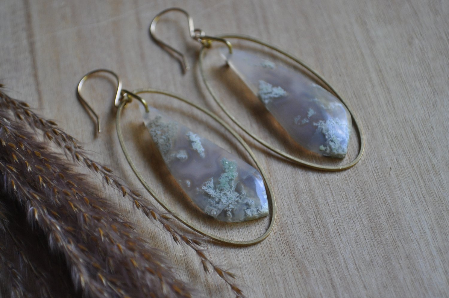Image of Moss Agate Oval Hoops