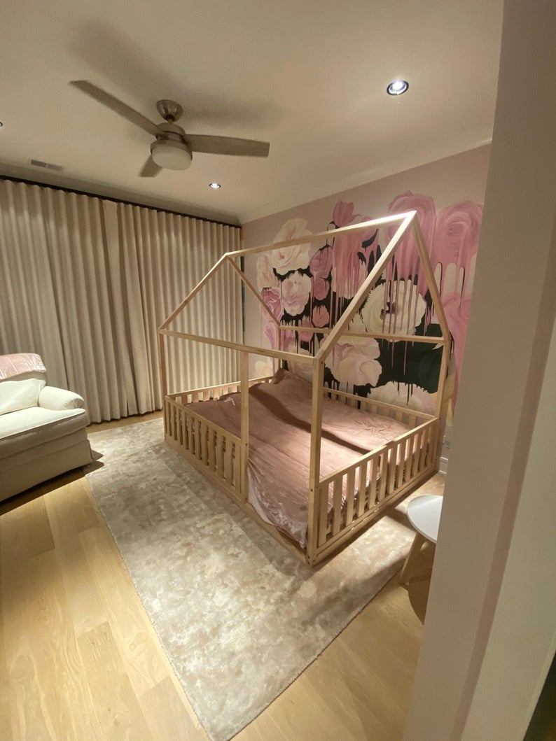 NON PAINTED QUEEN Size montessori bed 60x80" with bed rails' Teo Beds FREE SHIPPING