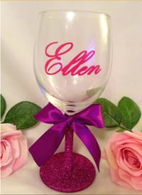 Glitter glass with satin ribbon bow, Personalised with first name, age can also be added if required
