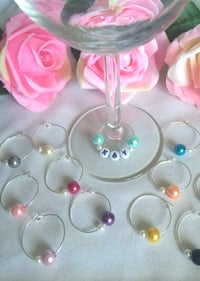 Image 2 of Personalised Baby shower wine glass charms,Hen party wine glass charm,Wedding wine glas