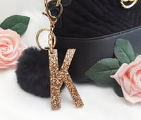 Image 2 of Resin glitter lnitial keyring,Initial pom pom bag charm,resin letter keyring,keyring gift