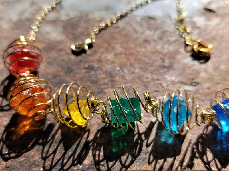 Image of Dice Necklace- Gold Rainbow