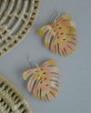 hand painted monstera leaf earrings - apricot blush