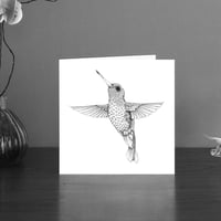 Image 1 of Black & white art card of a Hummingbird