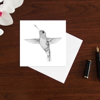 Image 2 of Black & white art card of a Hummingbird