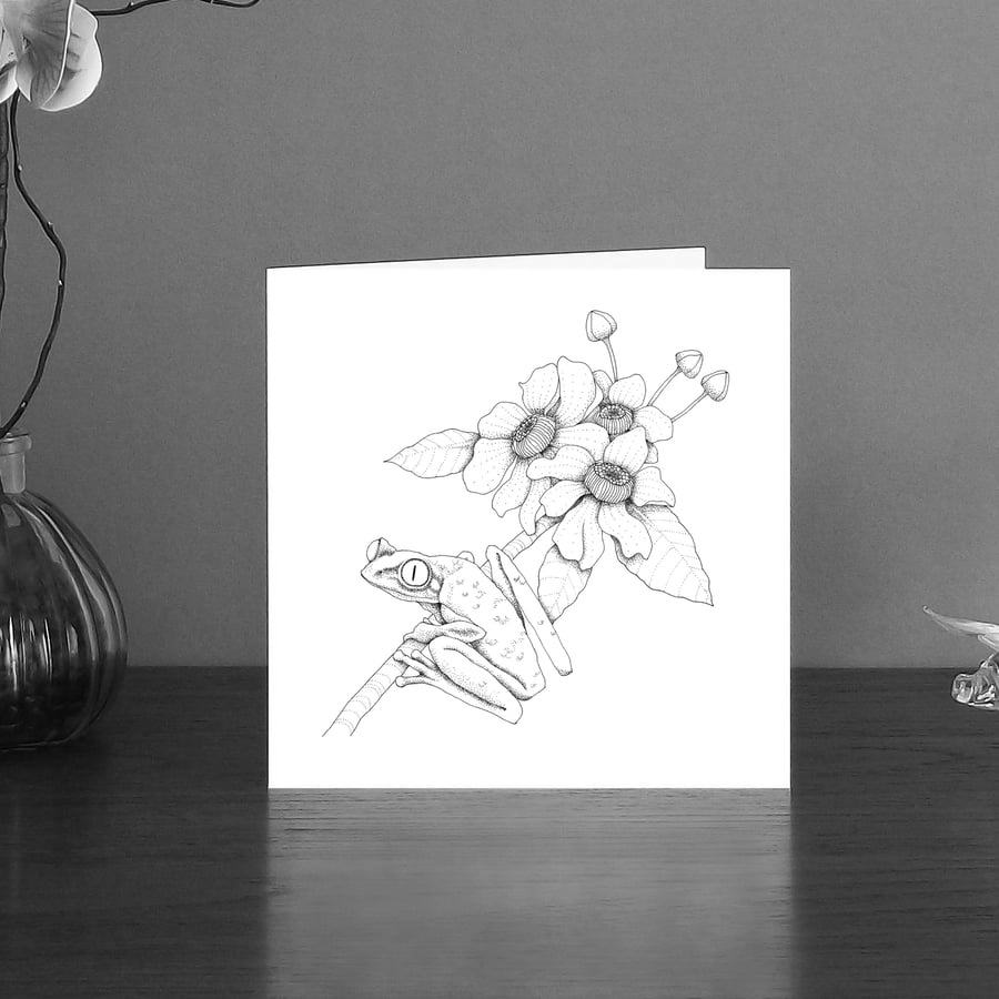 Image of Black & white art card of a Tree frog