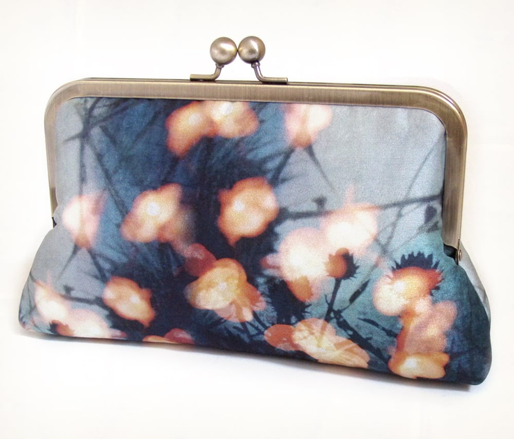 Image of Forest lights printed silk clutch bag + chain handle