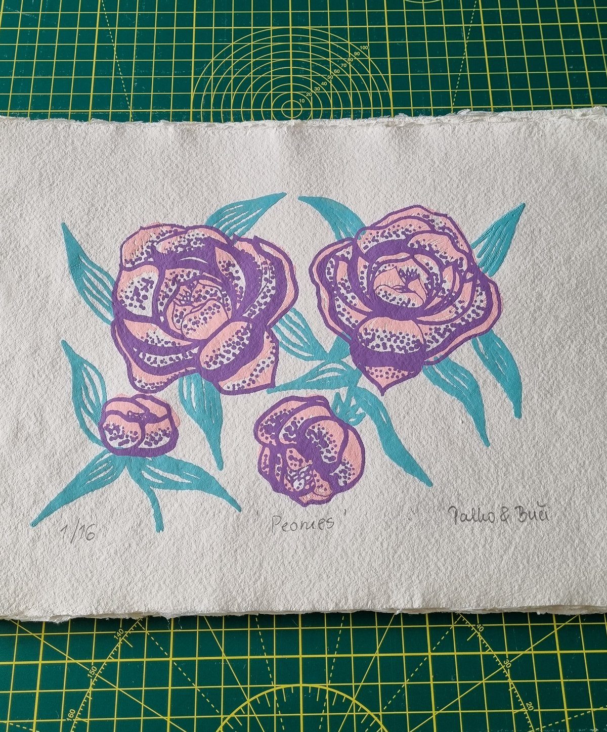 Image of Peonies - Limited Edition Silkscreen Print on 150 gsm paper made from recycled cotton