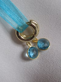 Image 2 of Pippa Middleton Inspired Chubby Gold Hoops Round Blue Topaz Drop Earrings