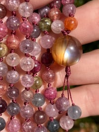 Image 1 of Gem Rainbow Spinel Mala with Tibetan Andesine Guru Bead, Rainbow Spinel 108 Beads Japa Mala