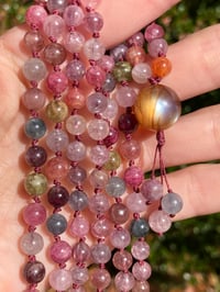 Image 4 of Gem Rainbow Spinel Mala with Tibetan Andesine Guru Bead, Rainbow Spinel 108 Beads Japa Mala