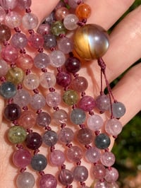 Image 2 of Gem Rainbow Spinel Mala with Tibetan Andesine Guru Bead, Rainbow Spinel 108 Beads Japa Mala