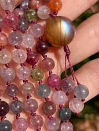 Image 3 of Gem Rainbow Spinel Mala with Tibetan Andesine Guru Bead, Rainbow Spinel 108 Beads Japa Mala
