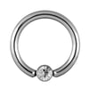 Swarovski - White Single Jewelled Ball Closure Ring Flat (Titanium)