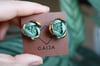 Porcelain stud earrings. Green & gold 