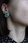 Porcelain stud earrings. Green & gold 