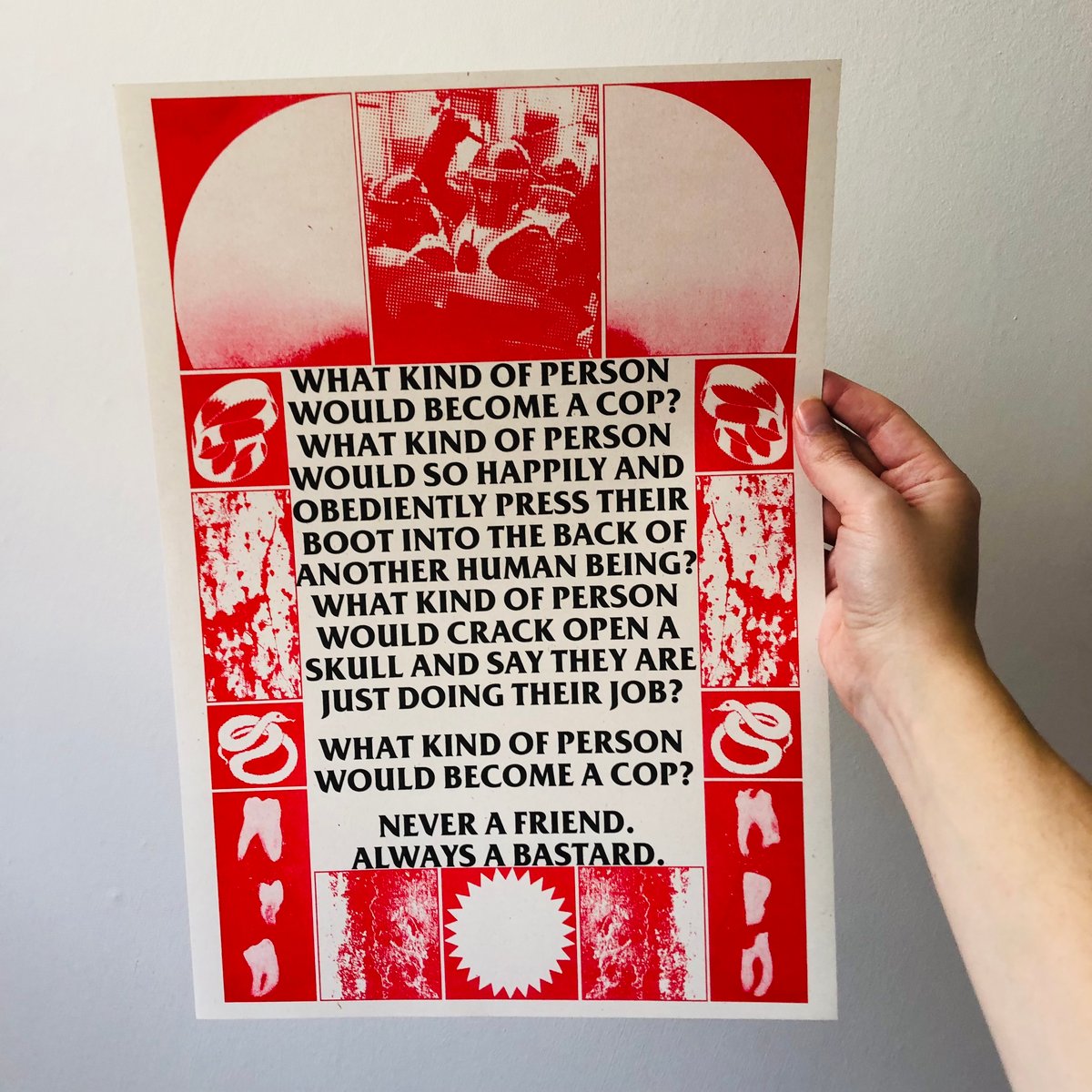 Image of NEVER A FRIEND ALWAYS A BASTARD A3 riso print