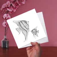 Image 5 of Black & white art card of two Angelfish 
