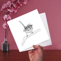 Image 5 of Black & white art card of a Fairy wren