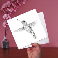 Image 5 of Black & white art card of a Hummingbird