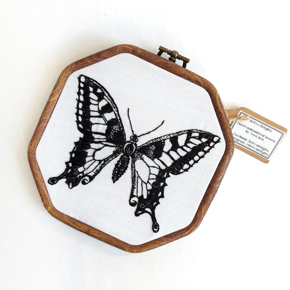 Image of Swallowtail Butterfly Hand Embroidered Hoop Art - Betty's Delights