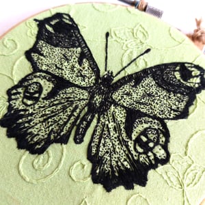 Image of Peacock Butterfly Hand Embroidered Hoop Art - Betty's Delights