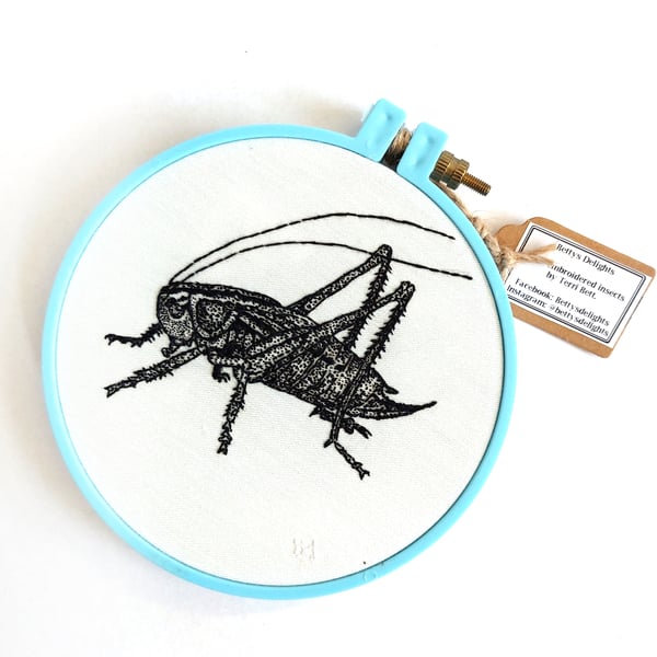 Image of Grasshopper Hand Embroidered Hoop Art - Betty's Delights