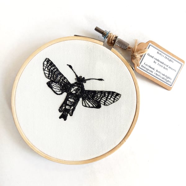 Image of Clearwing Moth Hand Embroidered Hoop Art - Betty's Delights