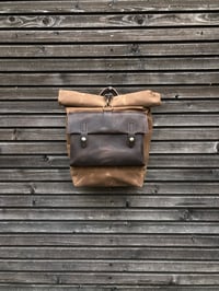 Image 1 of Motorcycle bag Bicycle bag in waxed canvas with exterior leather pocket Bike accessories Waxed canva