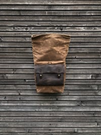 Image 3 of Motorcycle bag Bicycle bag in waxed canvas with exterior leather pocket Bike accessories Waxed canva