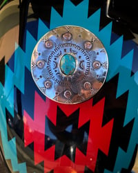Image 1 of WL&A Old School Sterling Silver w/ Copper accents Turquoise Sunrise Chopper Gas Cap 