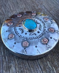 Image 3 of WL&A Old School Sterling Silver w/ Copper accents Turquoise Sunrise Chopper Gas Cap