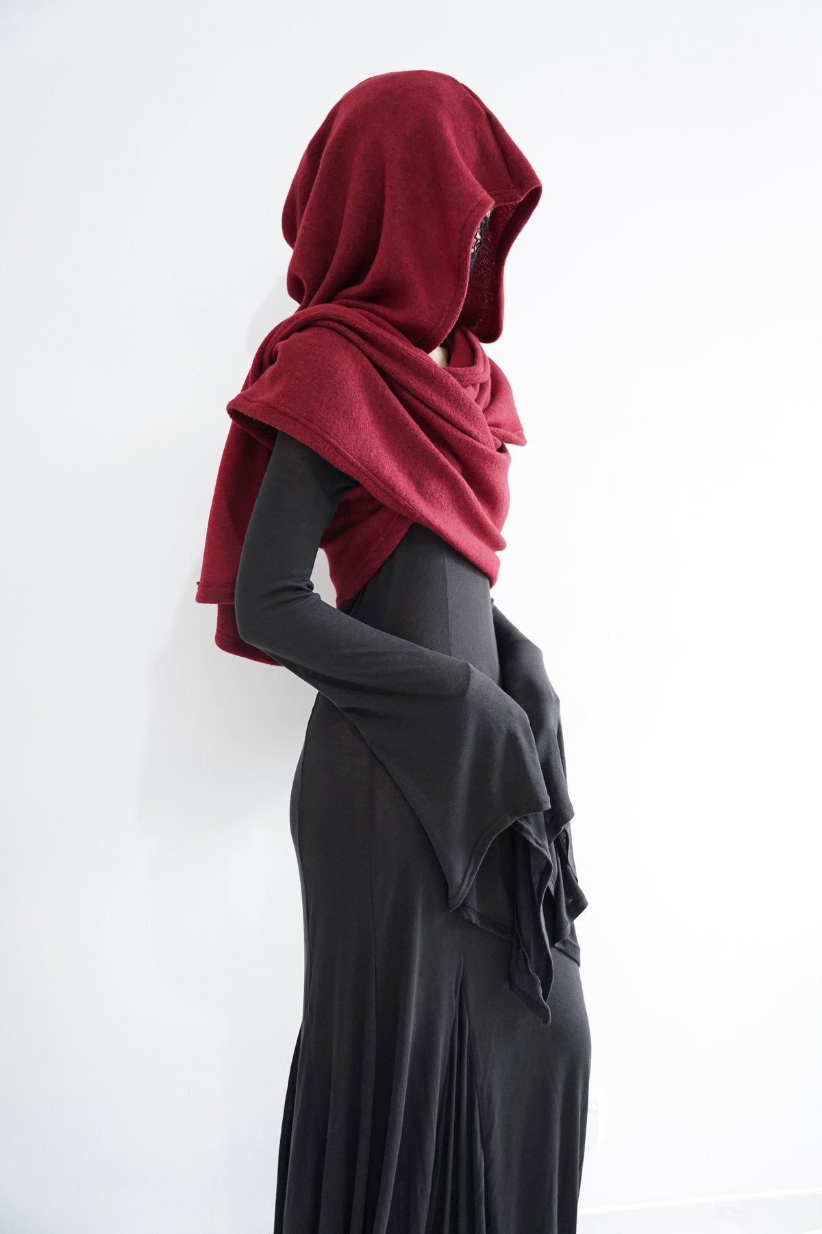 Image of Morticia Hooded Wrap Scarf & Shawl in Ruby
