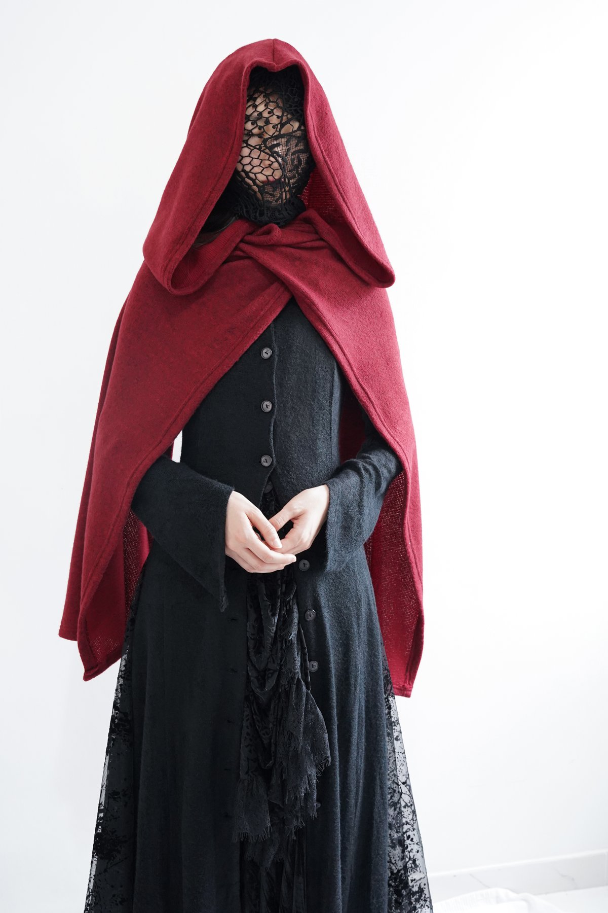 Image of Morticia Hooded Wrap Scarf & Shawl in Ruby