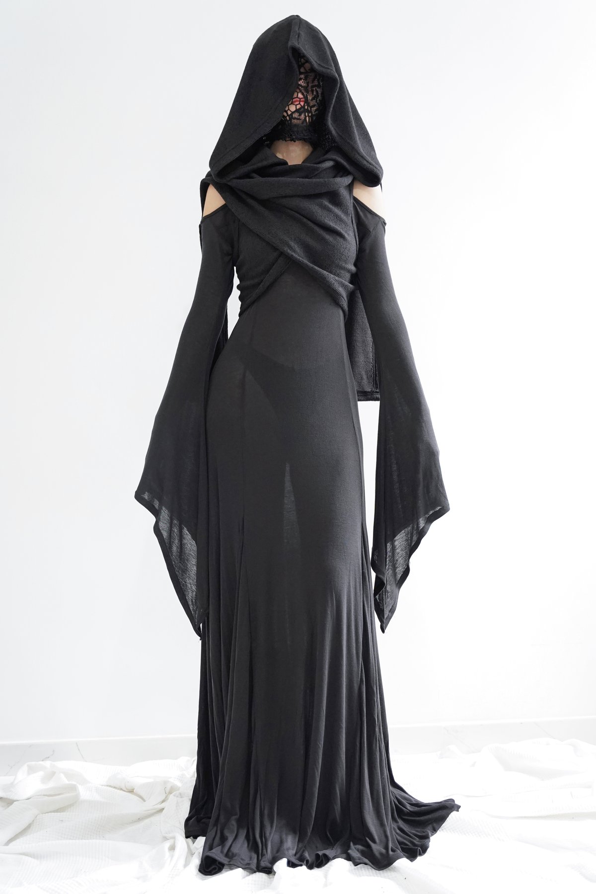Image of Morticia Hooded Wrap Scarf & Shawl in Black