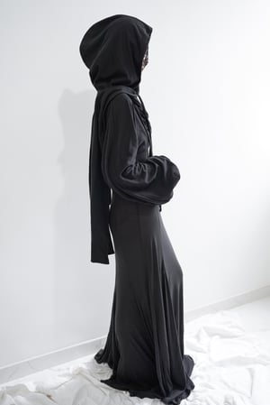 Image of Hooded Wrap Shrug With Balloon Sleeve In Black