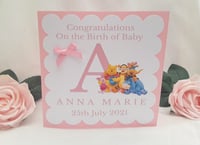 Image 1 of Personalised Winnie the Pooh New Baby Card, Baby Girl Card, Winnie Pooh Baby Girl Card