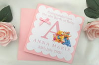 Image 2 of Personalised Winnie the Pooh New Baby Card, Baby Girl Card, Winnie Pooh Baby Girl Card