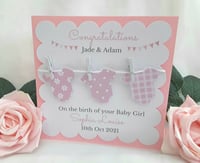 Image 1 of Personalised New Baby Card, Bodysuit Baby Card,Clothes line baby card