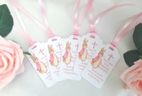 Image 3 of Personalised Peter Rabbit Christening Favour Tags, Flopsy Rabbit Christening Favour Tags