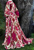 Red/Fuchsia Silk Velvet Burnout "Beverly" Dressing Gown w/ Crystal Button Cuffs Image 2