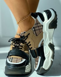 Image 4 of Plaid Print Velcro Lace-up Sneaker