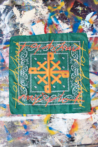 Image of stick the script bandanna in green 