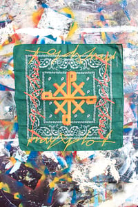 Image of stick the script bandanna in green 