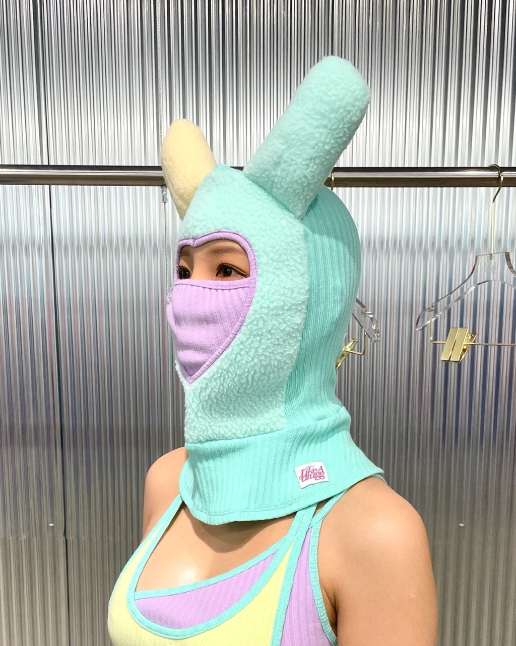 FUR BUNNY LOVER MASK  MINT&LEMON YELLOW