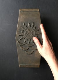 Image 5 of Pair of Large Bronze Door Handles with Sun and Waves Design