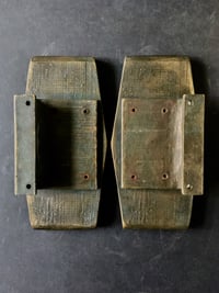 Image 4 of Pair of Large Bronze Door Handles with Sun and Waves Design