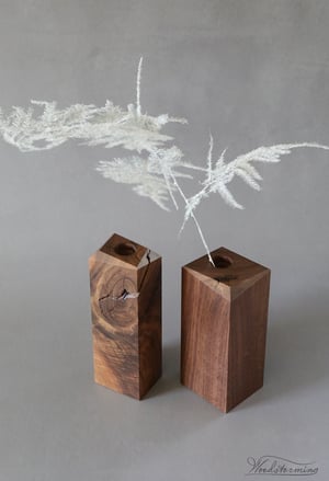 Image of Wabi-sabi wooden vases with natural cracks - set of 2